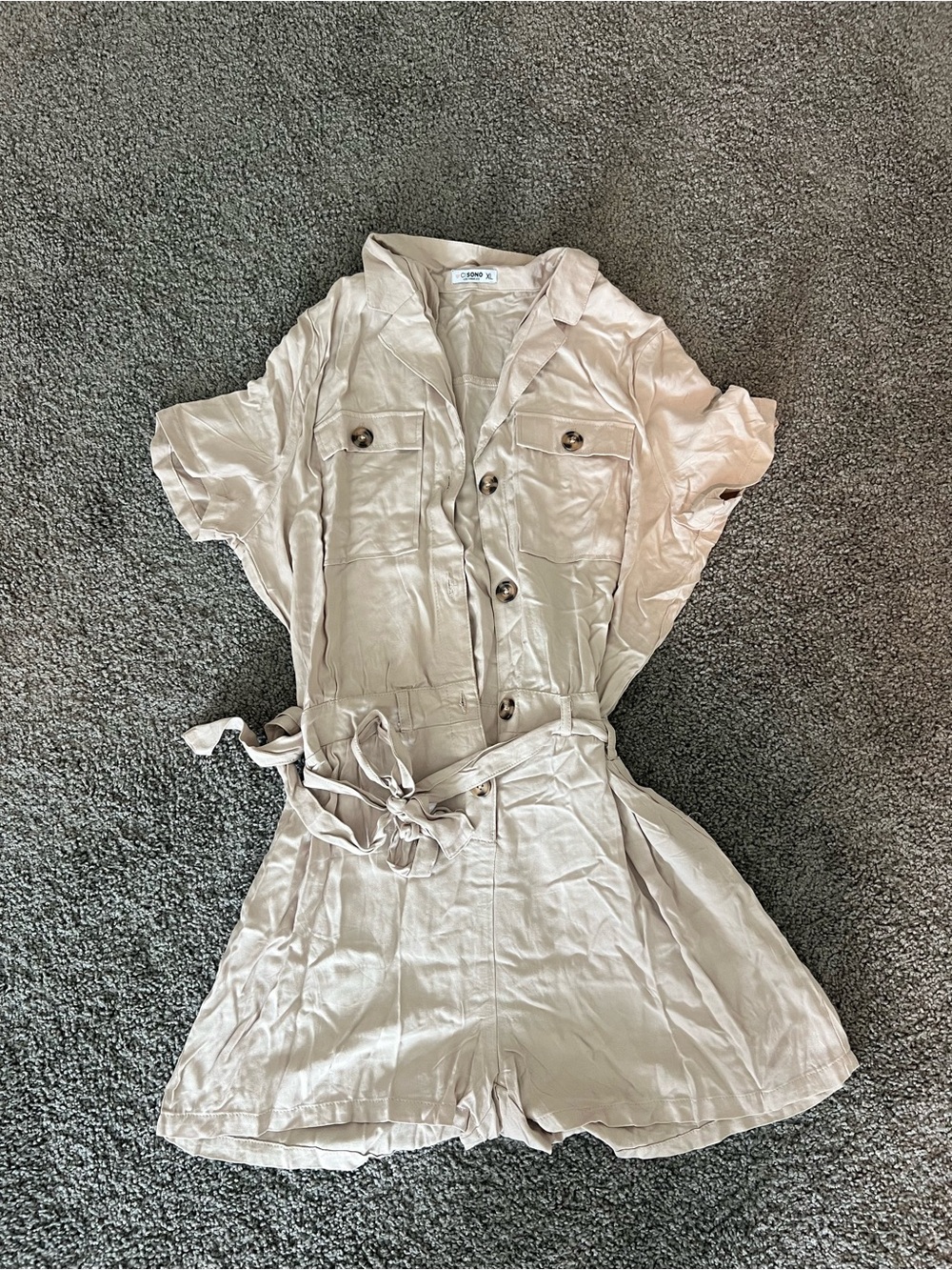 Light Beige Utility Romper with Belt